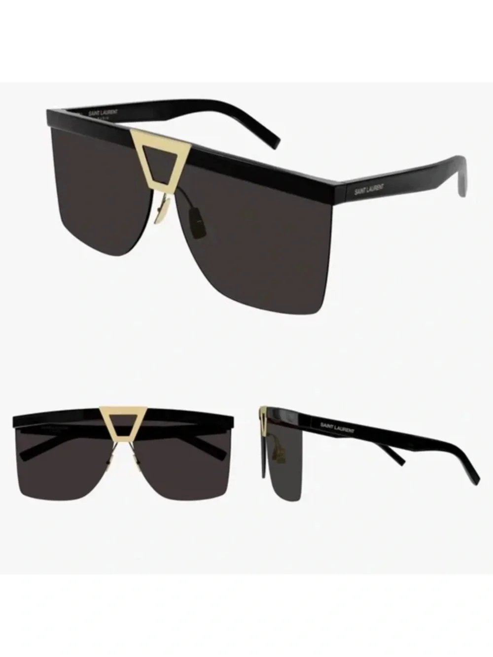 Saint Laurent SL 537 PALACE Sunglasses Black Shield Gold Triangle YSL NWT